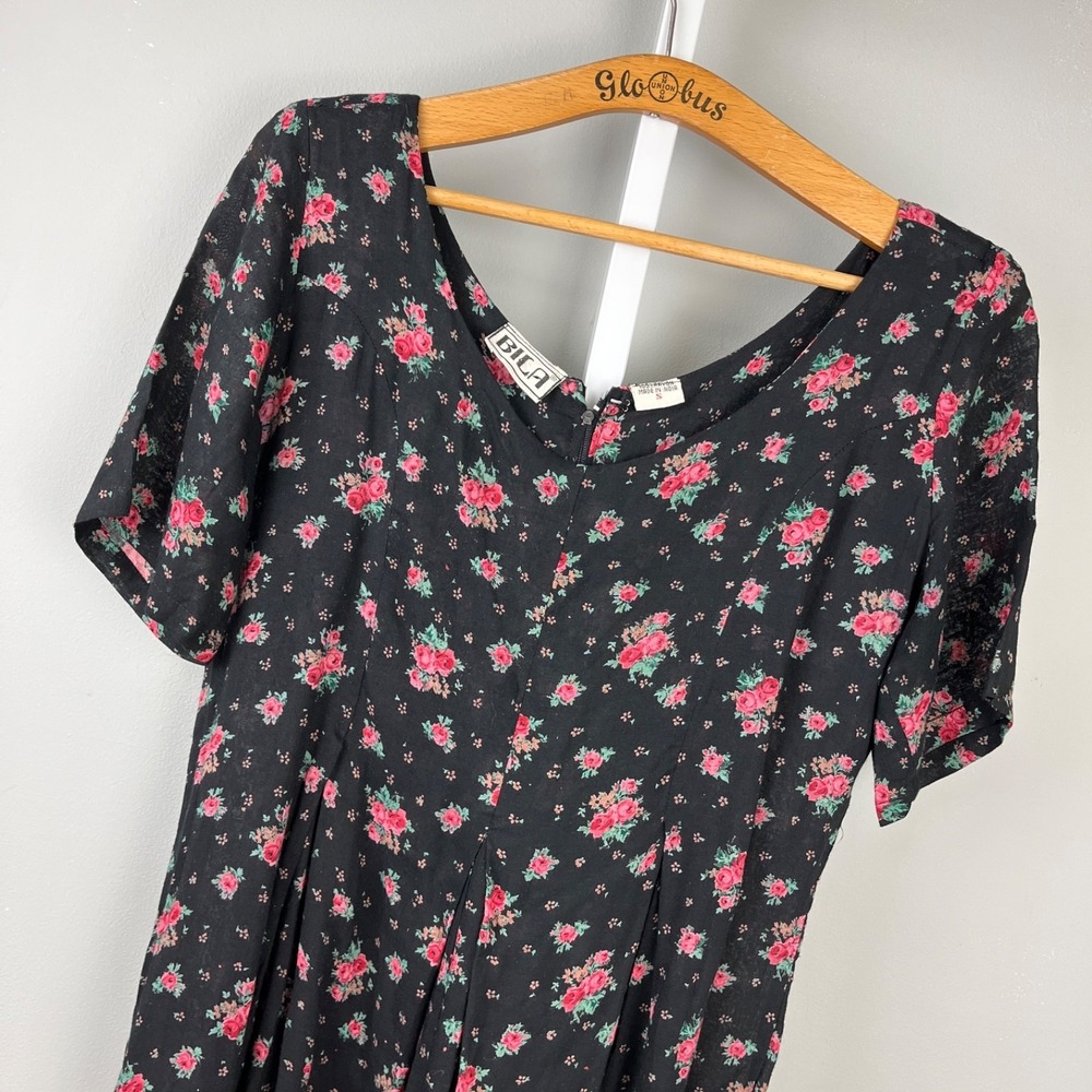 BILA Floral Romper Jumpsuit Womens S Vintage 90s Black‎ Pink Whimsy Cottagecore